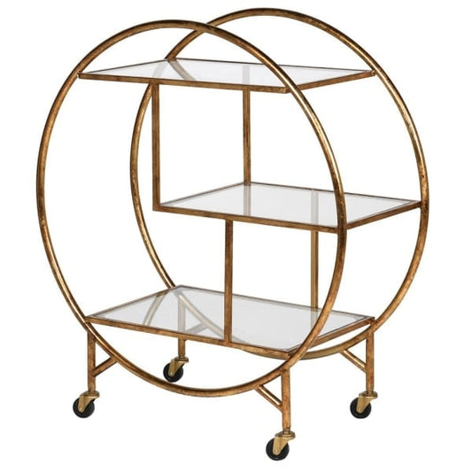Deco Gold Glass Bar Trolley, 82x37x93cm