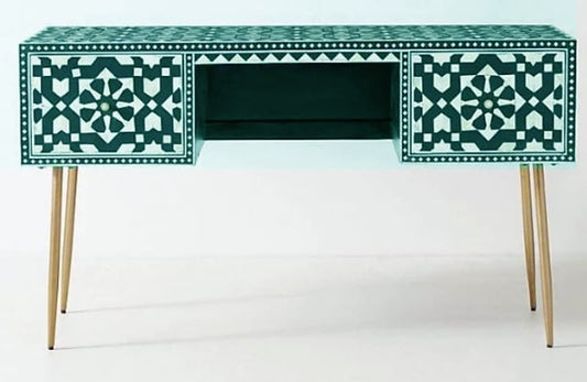 Anthropologie Optical Inlay Desk in TEAL, 50x135x76cm