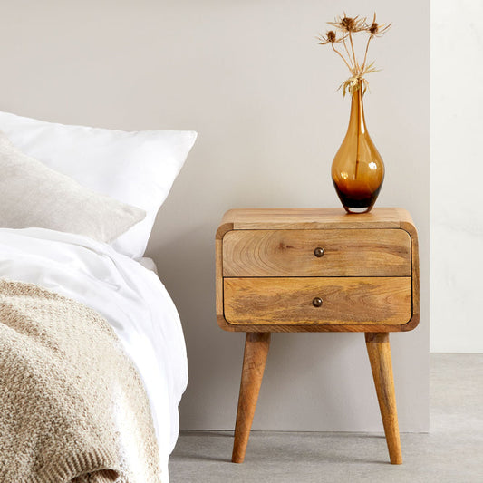 Scandi Oak Bedside Table with 2 Drawers, 55x45x35cm