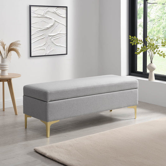 Haven Grey Fabric 120cm Large Storage Ottoman Bench, 120x46x45cm