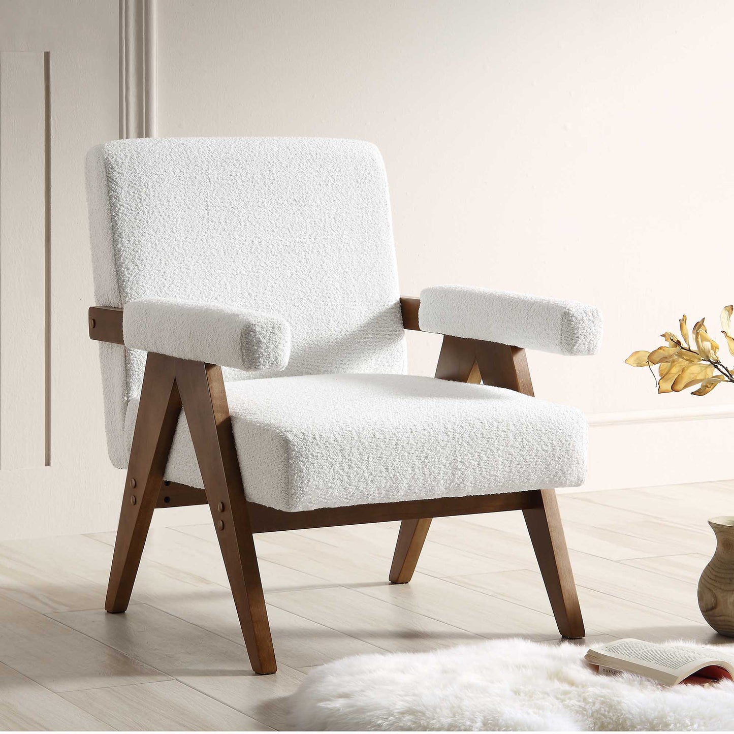 Chinnor White Boucle Accent Chair, 68.5x78x85.5cm