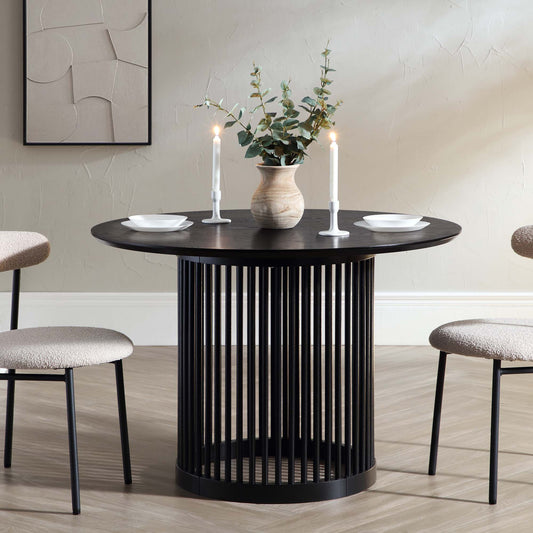 Maru Round Oak Pedestal Dining Table, Black, 110x110x76cm