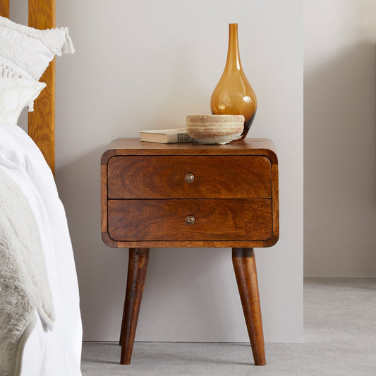 Mid Century Walnut Bedside Table with 2 Drawers, 55x45x35cm