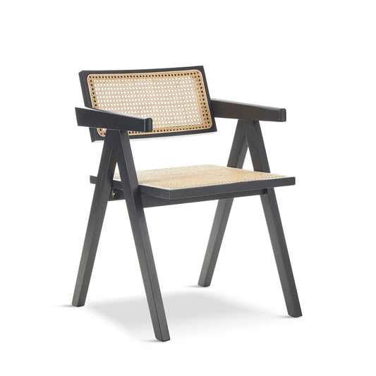 Black Wood and Rattan Chair